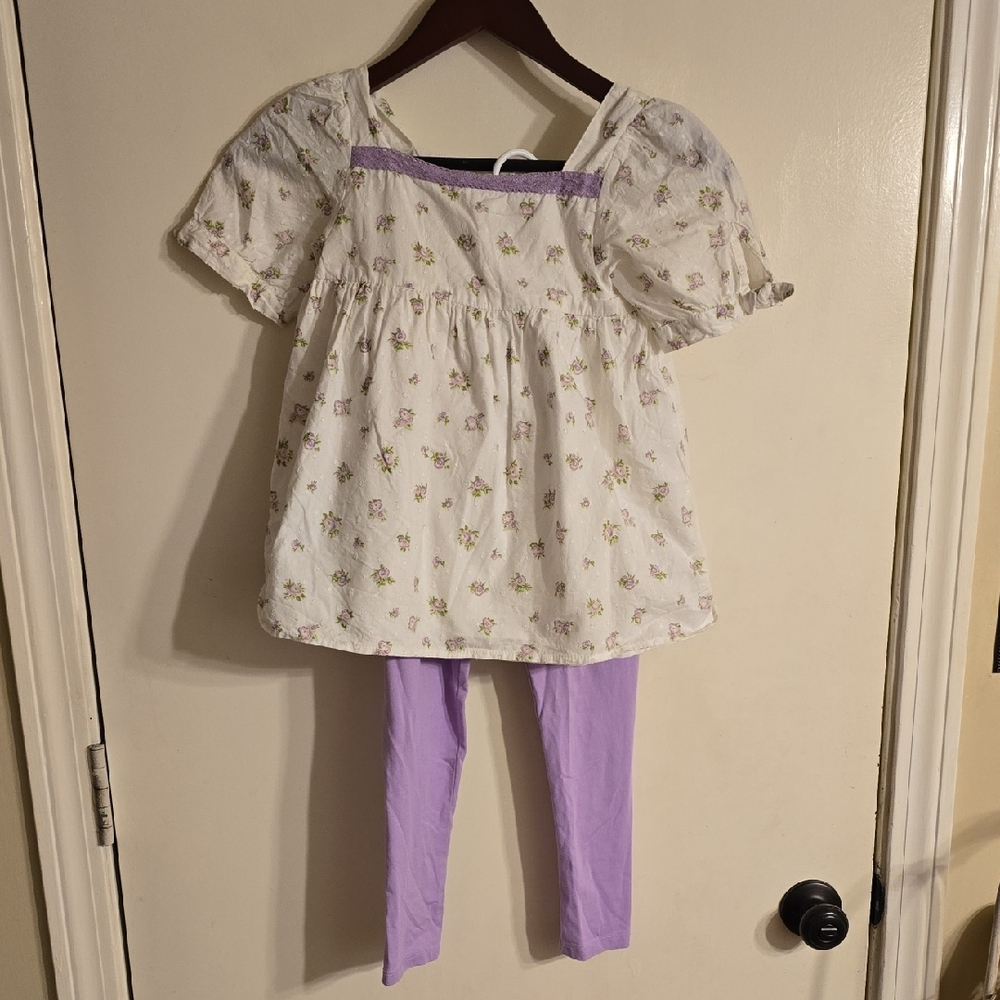 Shabby Chic White and Lavender Girls Shirt And Pant Set